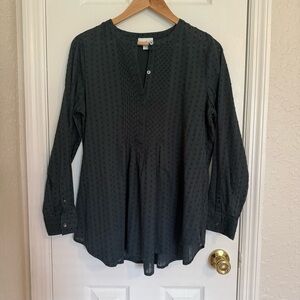 J JILL Clip Dot Dark Green Button-Up Women's Top sz Small